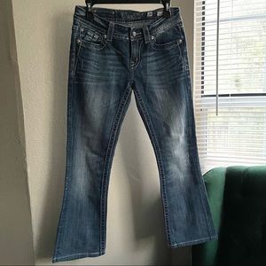 Miss Me Medium Wash Boot Cut Jeans With Embroidered Back Pockets EUC - Size 28